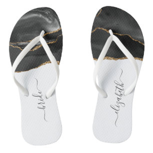 Personalised Bride Black Gold Agate Wedding Flip Flops
