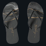Personalised Bride Black Gold Agate Wedding Flip Flops<br><div class="desc">A black watercolor agate design trimmed with gold faux glitter decorates the front portion of these flip flops. Personalise them with elegant gold-coloured handwriting script on an off-black background for the bride or any other member of the wedding party. Ideal for a bachelorette party,  bridal shower or beach wedding.</div>