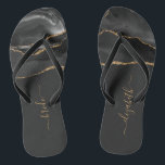 Personalised Bride Black Gold Agate Wedding Flip Flops<br><div class="desc">A black watercolor agate design trimmed with gold faux glitter decorates the front portion of these flip flops. Personalise them with elegant gold-coloured handwriting script on an off-black background for the bride or any other member of the wedding party. Ideal for a bachelorette party,  bridal shower or beach wedding.</div>