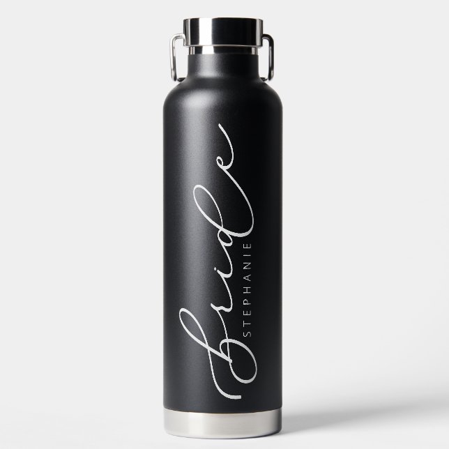 Personalised Bride Cute Script Bridal Party Water  Bottle (Front)
