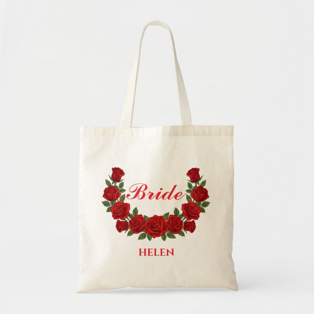 Personalised Bride Floral Custom Name Wedding Gift Tote Bag (Front)