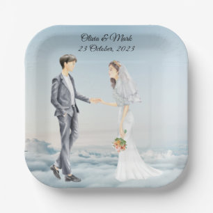 Personalised Bride & Groom Elegant Wedding Paper Plate