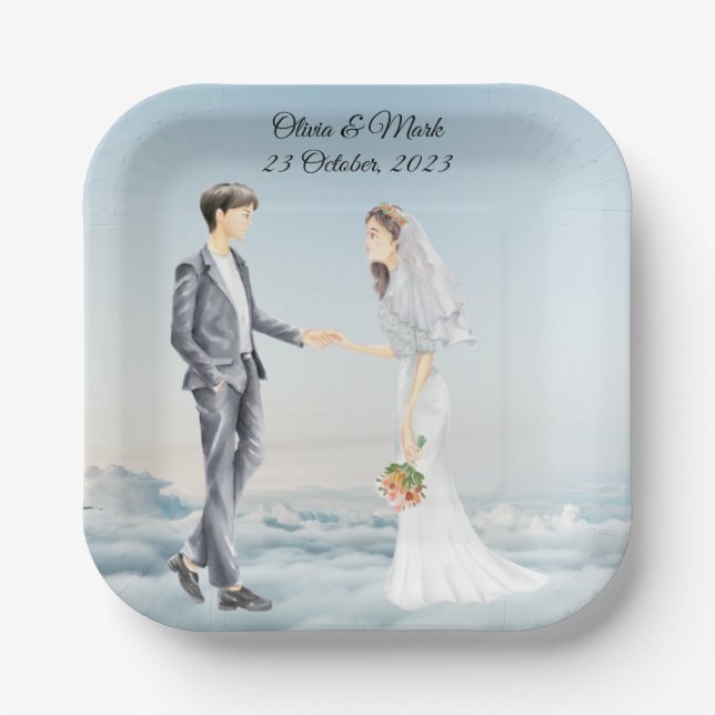 Personalised Bride & Groom Elegant Wedding Paper Plate (Front)