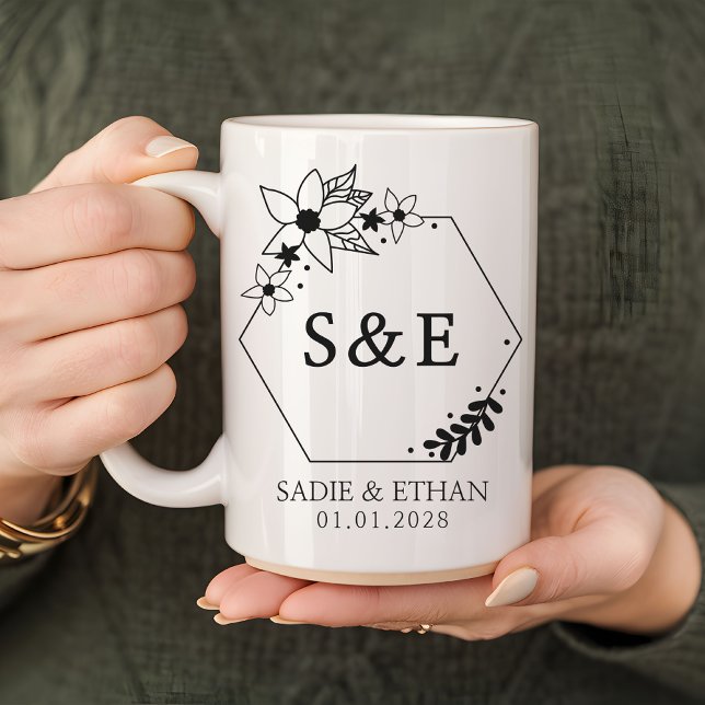 Personalised Bride & Groom Mug Monogram Keepsake (elegant wedding mug, christmas wedding gift, new year wedding gift, personalized bridal shower mug,)