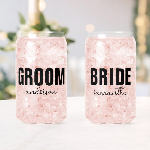 Personalised Bride & Groom Name Can Glass