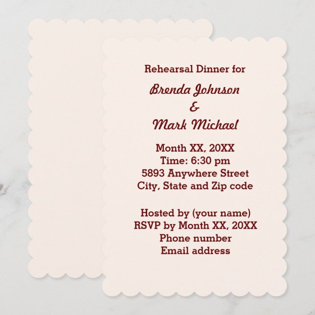 Personalised Bride & Groom Rehearsal Dinner Invite (Front/Back)