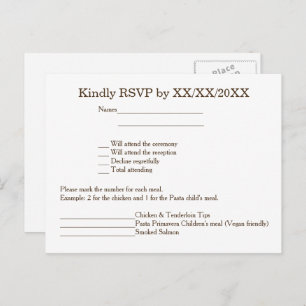Personalised Bride & Groom RSVP and Menu Postcard