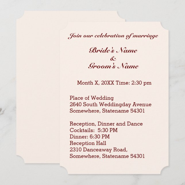 Personalised Bride & Groom Wedding Invitation Card (Front/Back)