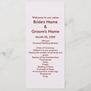 Personalised Bride Groom Wedding Program Rack Card