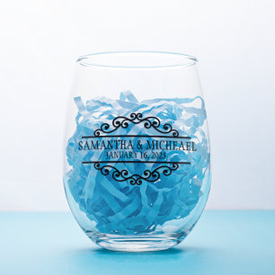 Personalised Bride Groom Wedding  Stemless Wine Glass