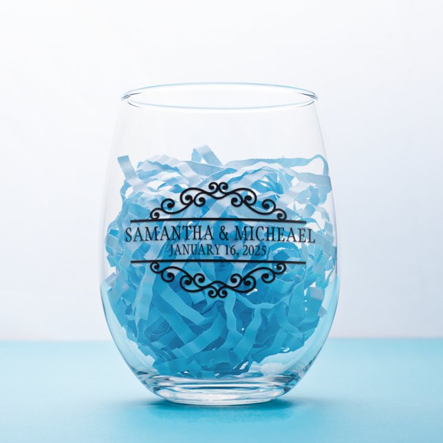 Personalised Bride Groom Wedding  Stemless Wine Glass (Creator Uploaded)