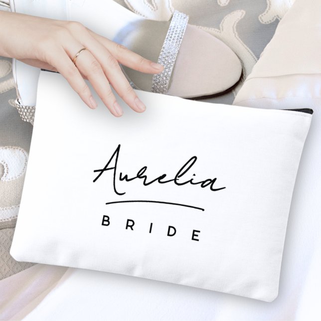 Personalised Bride Monogram Modern Neutral Minimal Accessory Pouch (Creator Uploaded)