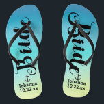 Personalised Bride Nautical Anchor Beach Wedding Flip Flops<br><div class="desc">Walk in comfort on your wedding day with these personalised flip flops. These can be customised with the bride's name and wedding date. The watercolor background has shades of blue and a hint of green. You can delete the background and choose another colour by clicking on Customise It. Once you've...</div>