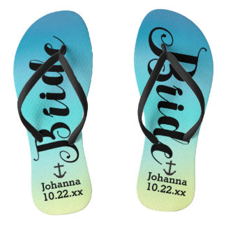 Personalised Bride Nautical Anchor Beach Wedding Flip Flops