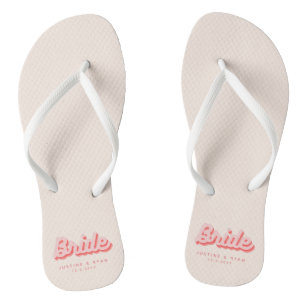 Personalised Bride Pink Retro Beach Flip Flops