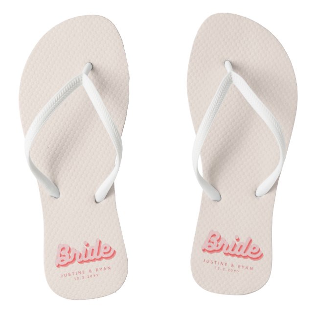 Personalised Bride Pink Retro Beach Flip Flops (Footbed)