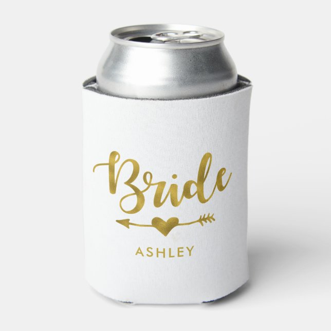 Personalised Bride Tribe Bachelorette Party Gold Can Cooler (Can Front)