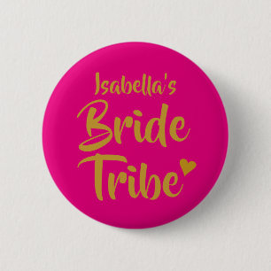 Personalised Bride Tribe Gold Heart 6 Cm Round Badge