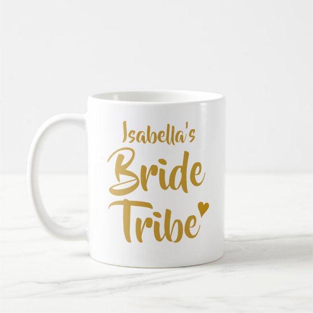 Personalised Bride Tribe Gold Heart Coffee Mug (Left)
