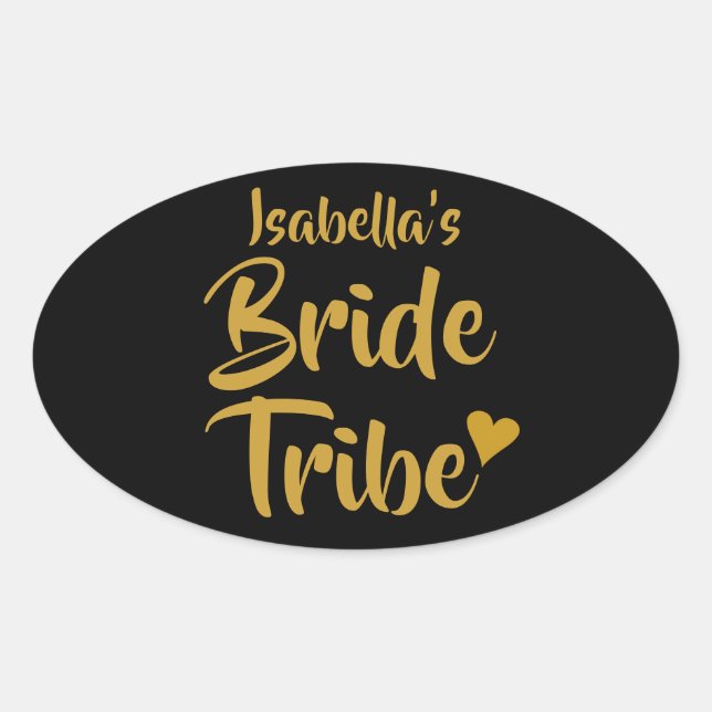 Personalised Bride Tribe Gold Heart Oval Sticker (Front)