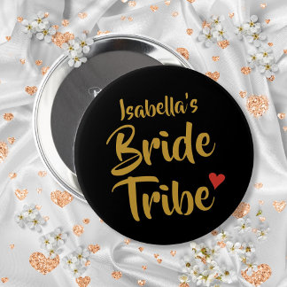 Personalised Bride Tribe Red Heart 10 Cm Round Badge