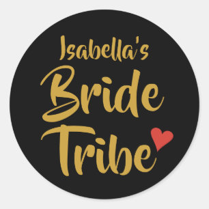 Personalised Bride Tribe Red Heart Classic Round Sticker