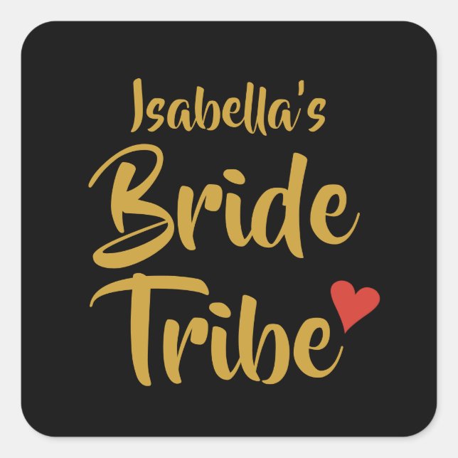 Personalised Bride Tribe Red Heart Square Sticker (Front)