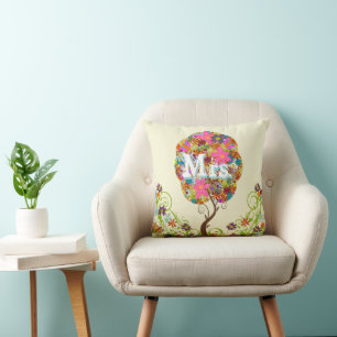 Personalised Brides Coral and Aqua Flower Tree Cushion