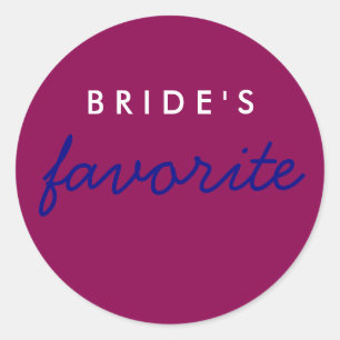 Personalised Bride's Favourite Magenta Navy Blue Classic Round Sticker