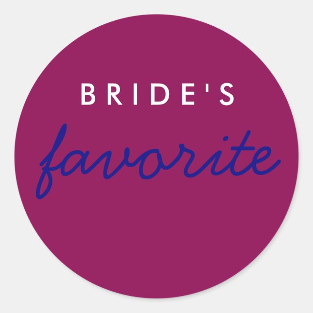 Personalised Bride's Favourite Magenta Navy Blue Classic Round Sticker (Front)