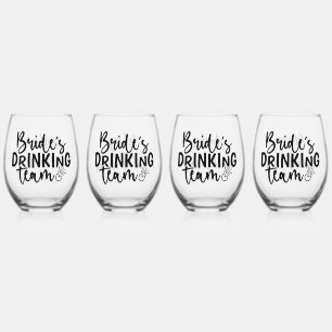 Personalised Brides Team Wedding Party Gift Stemless Wine Glass