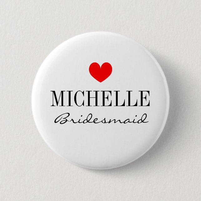 Personalised bridesmaid buttons for wedding party (Front)