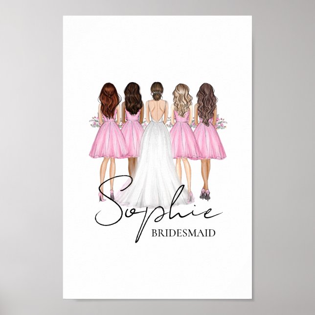 Personalised Bridesmaid Custom Name Wall Art Gift (Front)