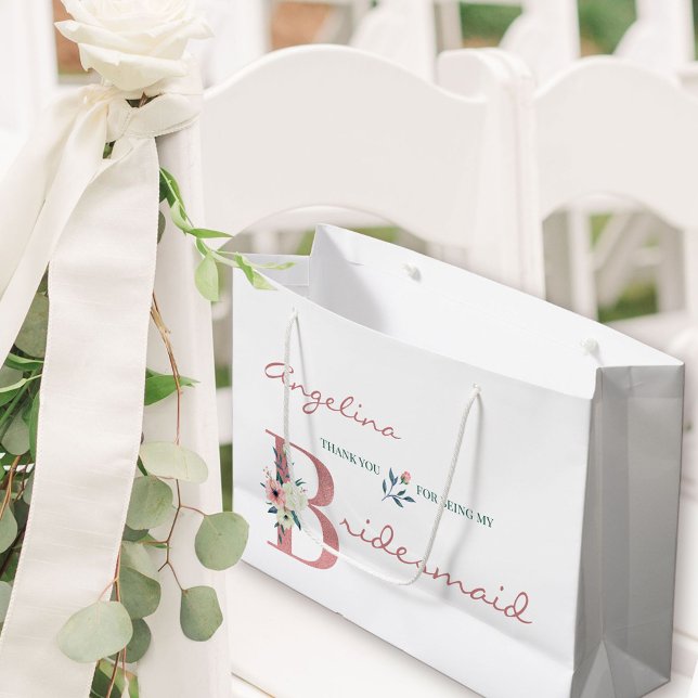 Personalised Bridesmaid Elegant Floral Thank You Large Gift Bag (Bridesmaid Gift Bag with personalized thank you)