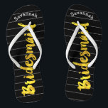 Personalised Bridesmaid Faux Gold or Any Colour Flip Flops<br><div class="desc">Faux Gold White and Black Stripes Pattern - Change to Any Colour by clicking customise. Personalised with your name or whatever and title or your text here. You can change the colour of the black ckgroundba! Match any event or make them your favourite colour with gold combination! bridesmaids, bachelorette party,...</div>