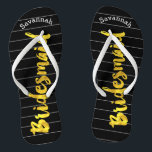 Personalised Bridesmaid Faux Gold or Any Colour Flip Flops<br><div class="desc">Faux Gold White and Black Stripes Pattern - Change to Any Colour by clicking customise. Personalised with your name or whatever and title or your text here. You can change the colour of the black ckgroundba! Match any event or make them your favourite colour with gold combination! bridesmaids, bachelorette party,...</div>