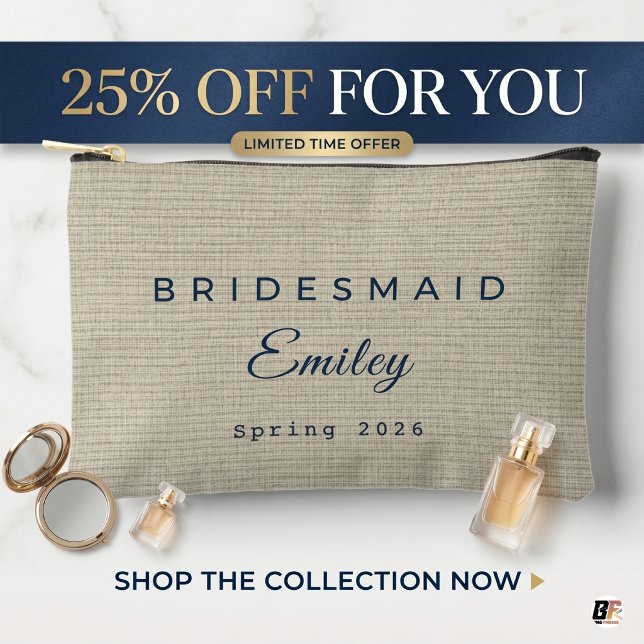 Personalised Bridesmaid Faux Linen Navy Blue Accessory Pouch (#weddingseason)
