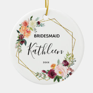 Personalised Bridesmaid Floral Gift Ceramic Tree Decoration