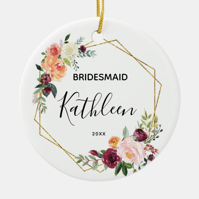 Personalised Bridesmaid Floral Gift Ceramic Tree Decoration (Front)