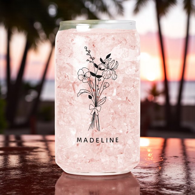 Personalised Bridesmaid Floral With Pink Bow Can Glass (Creator Uploaded)