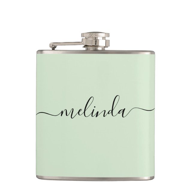 Personalised Bridesmaid Gift Pastel Green Wedding Hip Flask (Front)