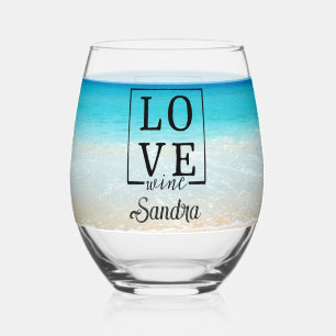 Personalised Bridesmaid Gift Tropical Beach Love Stemless Wine Glass