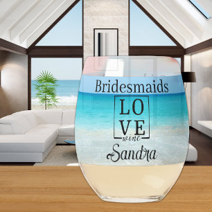 Personalised Bridesmaid Gift Tropical Beach Love Stemless Wine Glass