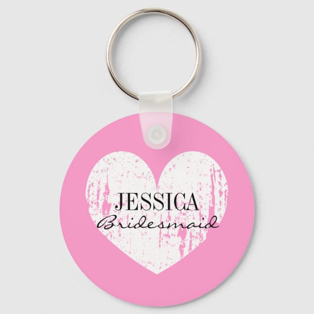 Personalised bridesmaid keychain | Pink and heart (Front)