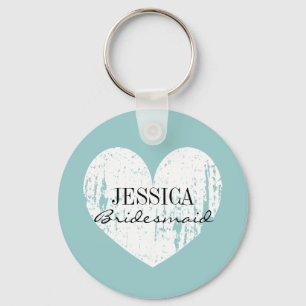 Personalised bridesmaid keychain   teal blue heart