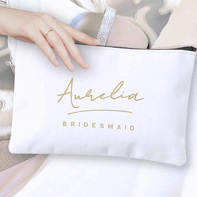 Personalised Bridesmaid Monogram Gold Script Name Accessory Pouch (Creator Uploaded)