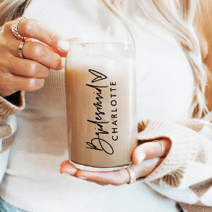 Personalised Bridesmaid Name Gift Modern Script Can Glass