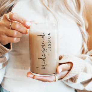 Personalised Bridesmaid Name Gift Modern Script Can Glass