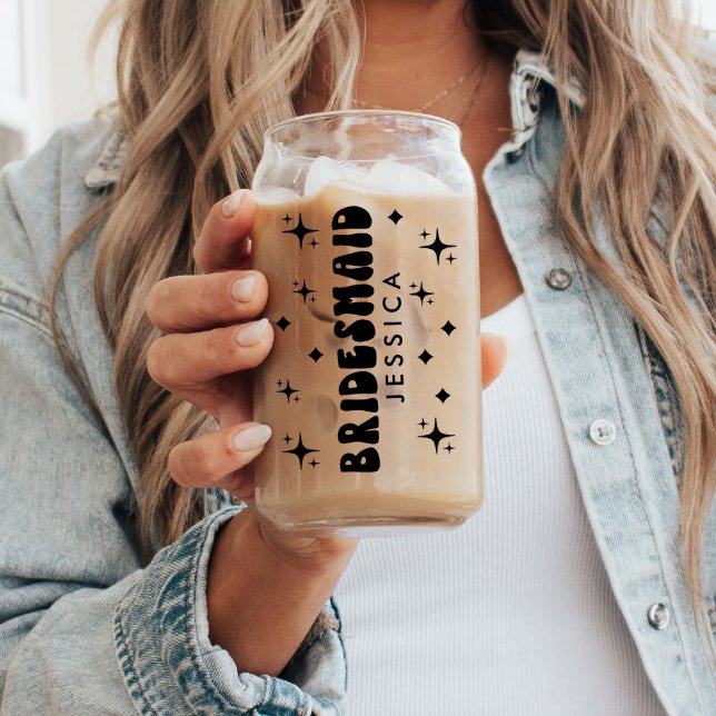 Personalised Bridesmaid Name Gift  Retro Font Can Glass (Creator Uploaded)