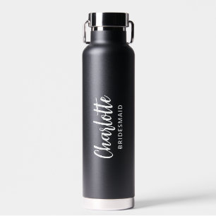 Personalised Bridesmaid Name Script Black Wedding Water Bottle